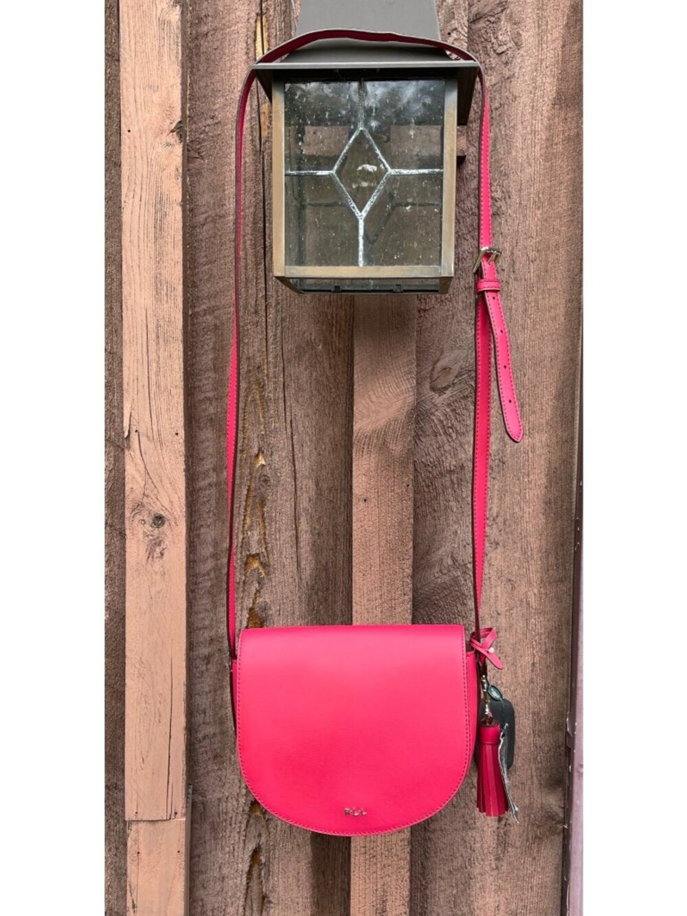 Lauren Ralph Lauren Caley Leather Mini Saddle Crossbody Purse Leather Hot Pink